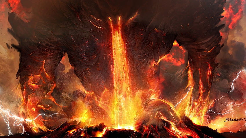 sztuka, tytan, gniew, ogień, błyskawica, lawa, wulkan, popiół, demon, potwór, potwory / i mobilne tło Tapeta HD