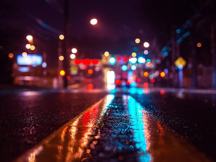 Wet Road On - Rainy Night ., Night City Road HD wallpaper