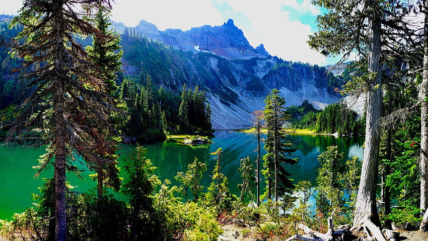 Snow Lake Cascade Range, Washington, montagne, Stati Uniti d'America, nuvole, alberi, paesaggio, cielo Sfondo HD