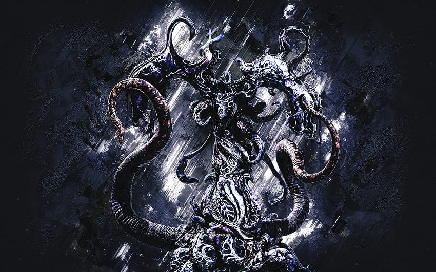 Jenova, Final Fantasy, niebieskie kamienne tło, Final Fantasy XIV, postać Jenova, postacie z Final Fantasy Tapeta HD