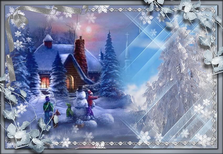 Winter's Magic, pastel, sweet, winter, children, art, house, soft ...