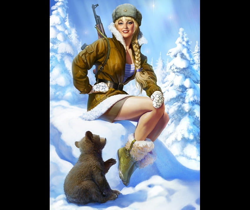 Beleza Russa, inverno, abstrato, urso, soldado, fantasia, menina, beleza papel de parede HD