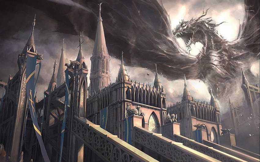 Castle Background With Dragon, Epic Castle HD wallpaper