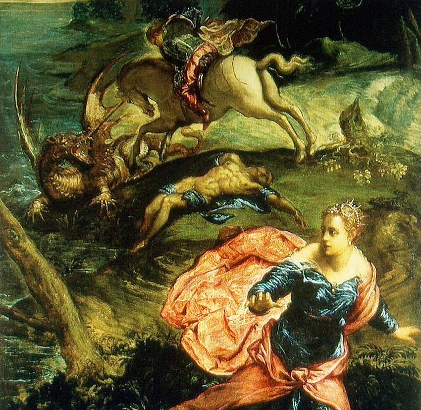 Tintorettos St. George and the Dragon: Ein Gemälde, das Thomas Muthee, Sarah Palins Exorzist und Bezwinger von Mama Jane, der „Hexe“ von Kiambu, gewidmet ist. Sankt Georg und der Drache, Sankt Georg HD-Hintergrundbild