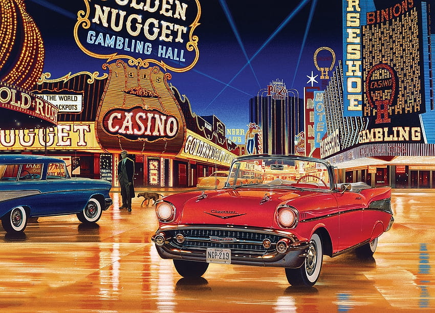 Gamblin' Man, casino, lights, fremont street, las vegas, chevrolet, car HD wallpaper