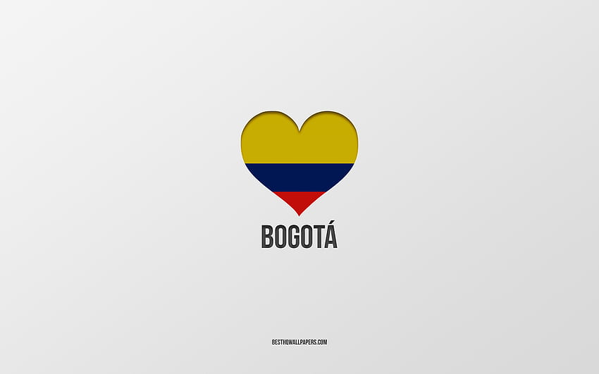 I Love Bogota, Colombian cities, Day of Bogota, gray background, Bogota, Colombia, Colombian flag heart, favorite cities, Love Bogota HD wallpaper