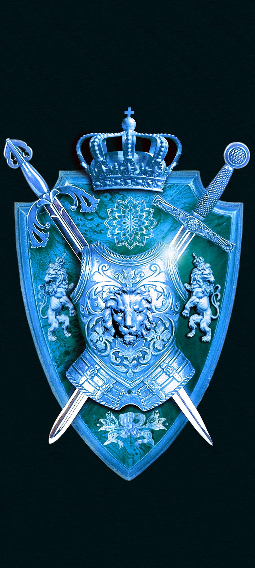 Scudo leone blu, distintivo, simbolo, affari Sfondo del telefono HD