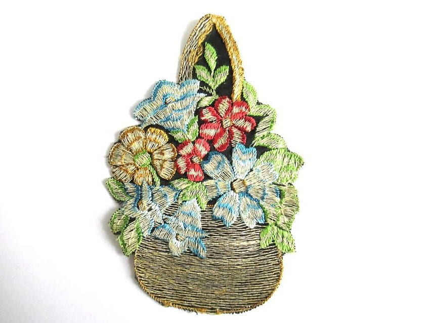Antique Applique, flower basket applique, 1930s vintage embroidered, Antique Christmas HD wallpaper