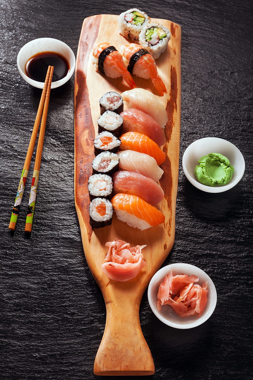Sushi Fish - Cibo Cibo Bacchette Frutti Di Mare Grigio Sfondo del telefono HD