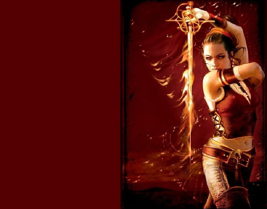 Sinister in Red, fantasy, left handed, red, girl, warrior, female HD wallpaper