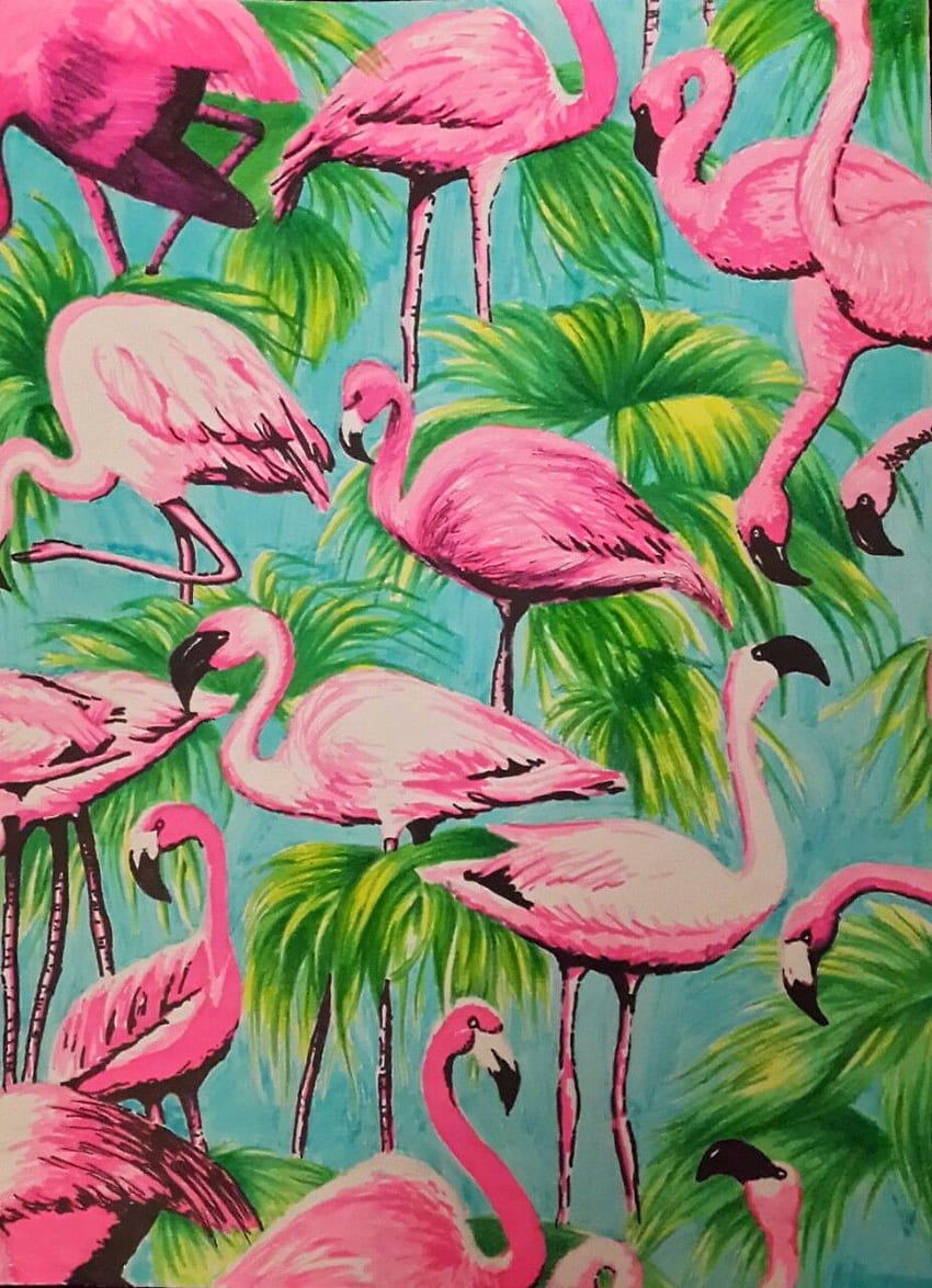 Retro-Flamingo-Print. Flamingoillustration, tropische Illustration, Kunst, Flamingokunst HD-Handy-Hintergrundbild