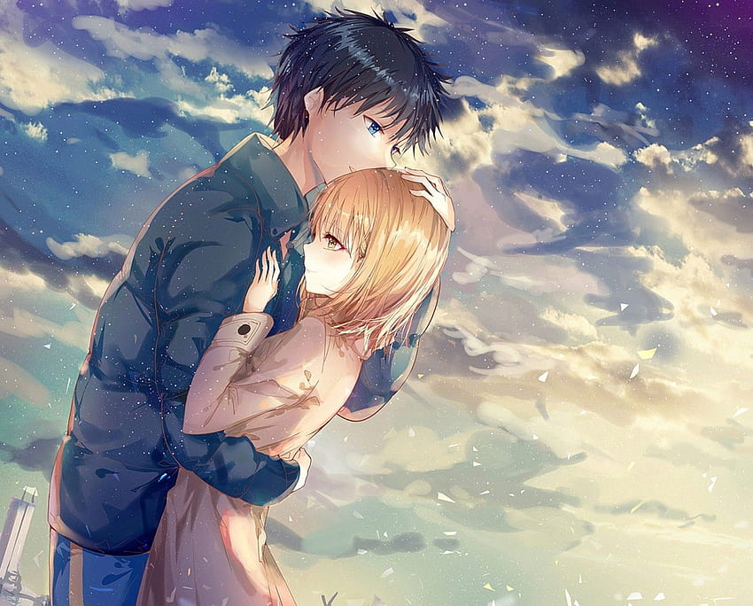 Anime Couple, Hug, Romance, Clouds, Scenic, Romantic Anime Landscape HD  wallpaper | Pxfuel
