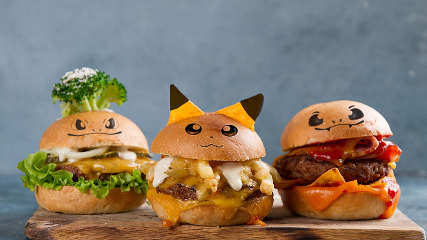 Hamburger, Pikachu, Vegetables, Fast Food for U TV, Junk Food HD wallpaper