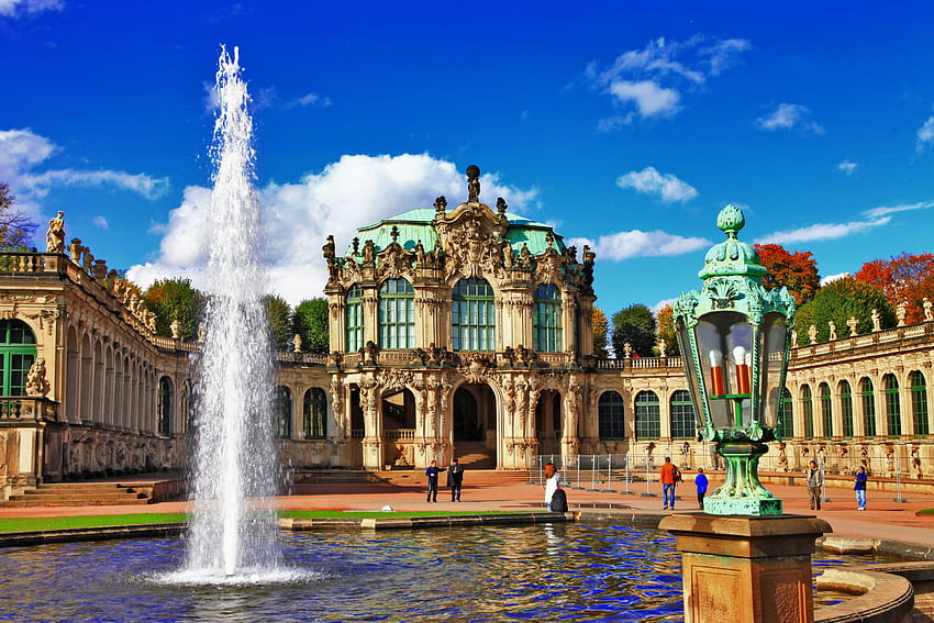 Beautiful Place, architecture, buildings, fountain, clouds, view, nature, sky, Germany, splendor, water HD wallpaper