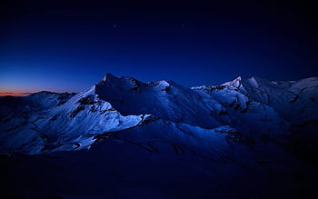 snowy mountain range night