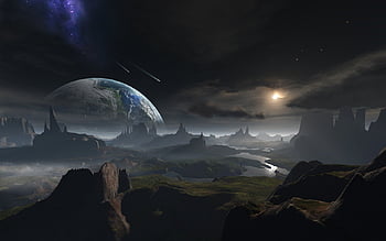 Science Fiction Planet Landscape, planet rising HD wallpaper | Pxfuel