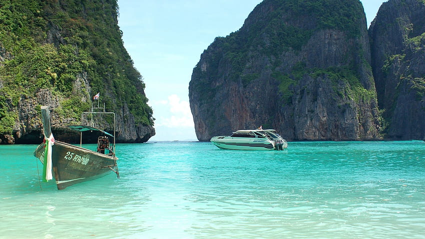 Full azure ocean thailand rock boat paradise,, Thailand Nature HD wallpaper