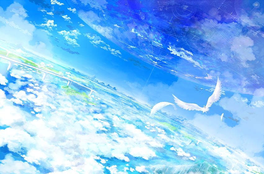 сини облаци небе птици, Tokyo Ghoul Sky HD тапет