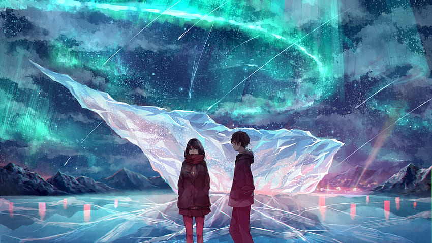 Anime Couple, Ice Field, Scarf, Anime Girl HD wallpaper