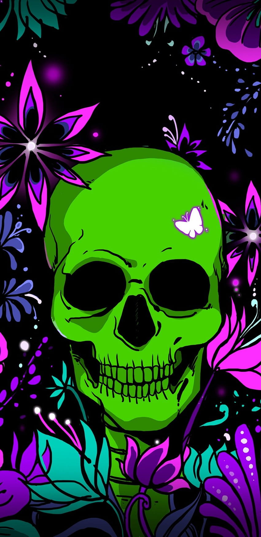Green Skull on Black Background  Mobile Abyss