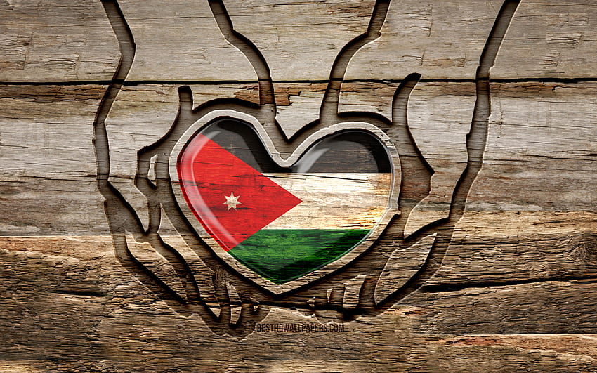 Amo la Giordania, , mani intagliate in legno, Giorno della Giordania, Bandiera giordana, Bandiera della Giordania, Abbi cura di Giordania, creativo, Bandiera giordana in mano, sculture in legno, Paesi asiatici, Giordania Sfondo HD