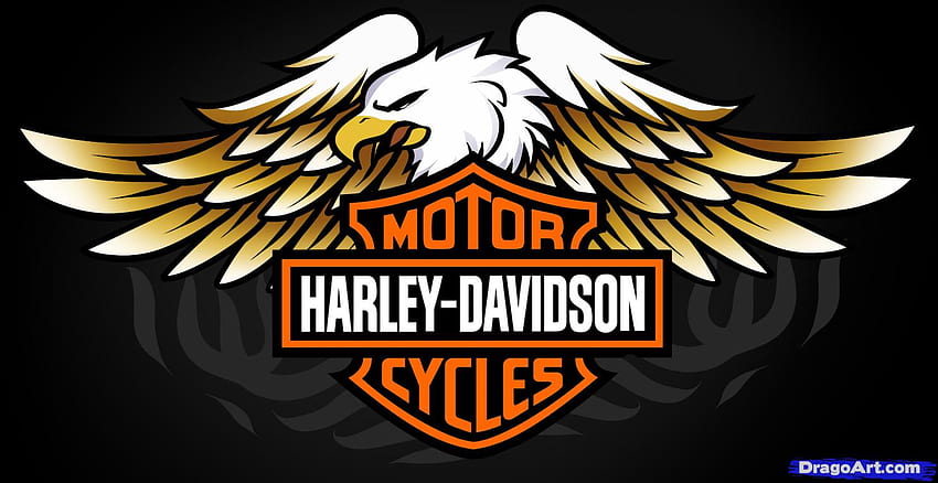 Logo Harley Davidson, motociclista e águia papel de parede HD