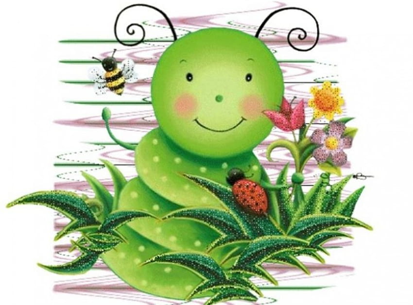 Grub, coccinella, strisce, insetti, arte, ape, verme, fiori, grub Sfondo HD