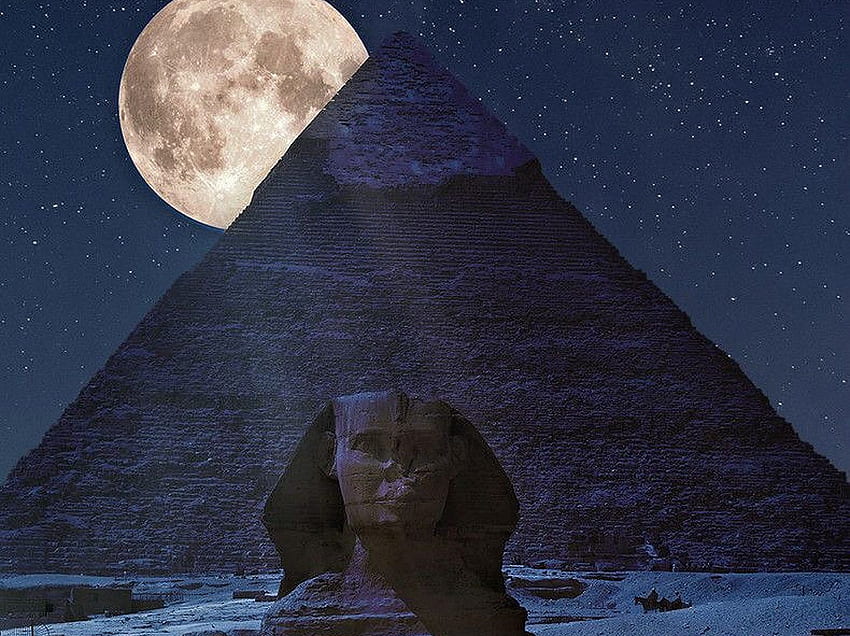 Ancient Pyramids Night Egypt Pyramid Sphinx Moon HD wallpaper