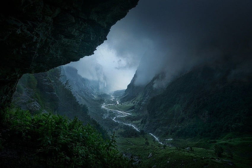 Hujan Awan Sungai Gunung Wallpaper HD
