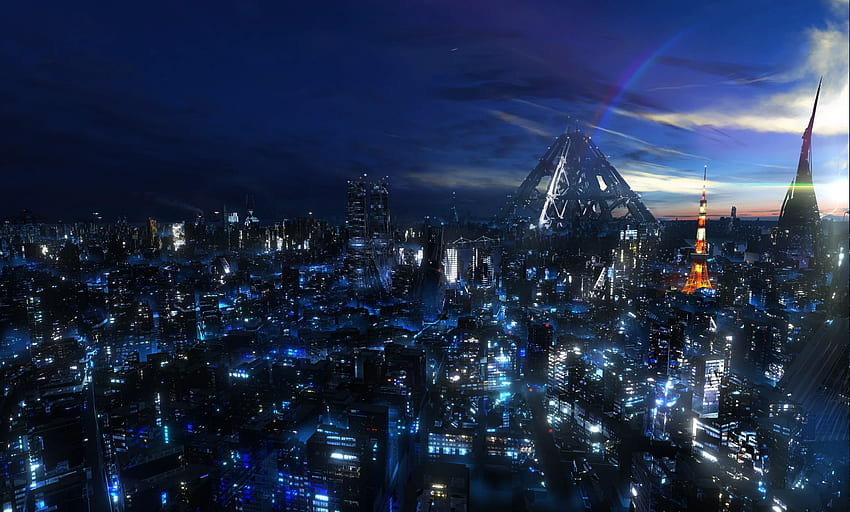 şehir manzarası, Gece, Guilty Crown, Anime, Tokyo / HD duvar kağıdı