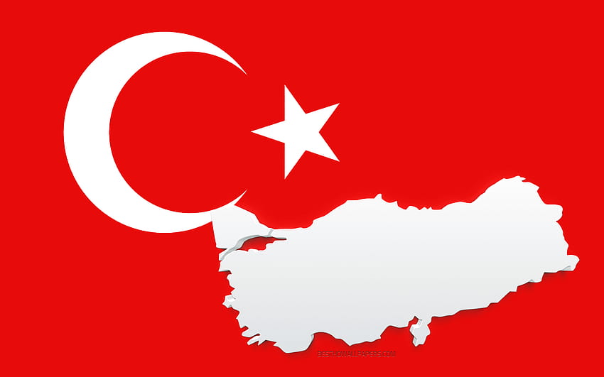 Sylwetka mapy Turcji, flaga Turcji, sylwetka na fladze, Turcja, 3D Sylwetka mapy Turcji, flaga Turcji, mapa Turcji 3D Tapeta HD