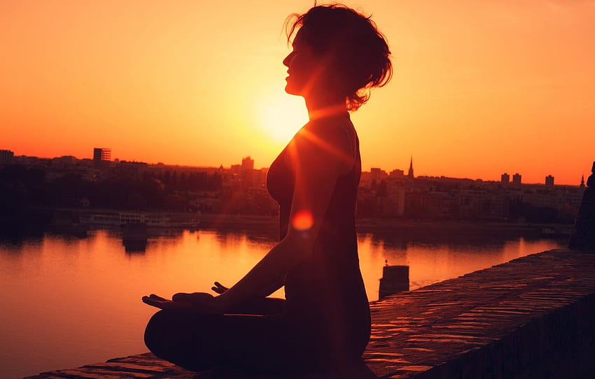 woman, sunset, pose, yoga for HD wallpaper