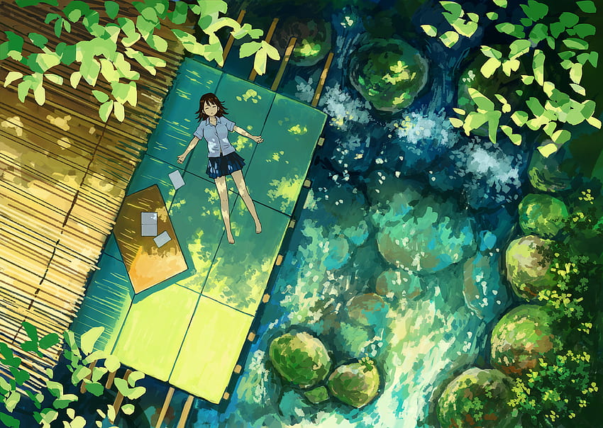 Ästhetischer grüner Anime-Computer HD-Hintergrundbild