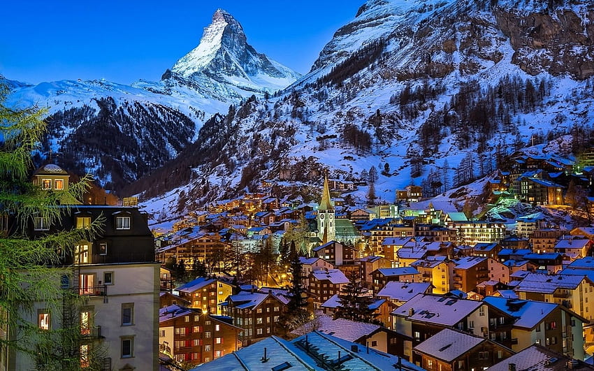 Zermatt Impressive Winter Atmosphere Switzerland Matterhorn, Beautiful Mountain Christmas HD wallpaper