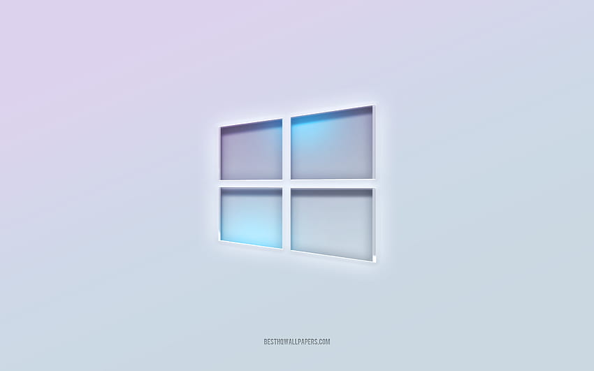 Лого на Windows 10, изрязан 3d текст, бял фон, лого на Windows 10 3d, емблема на Windows 10, Windows 10, релефно лого, емблема на Windows 10 3d, Windows HD тапет