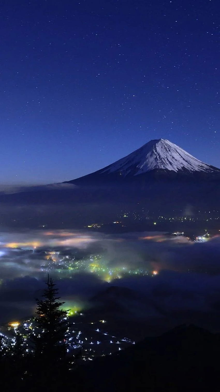 Vista Noturna do Monte Fuji Japão IPhone . IPhone Japão, Iphone Japonês, Natal Iphone, Monte Fuji Anime Papel de parede de celular HD