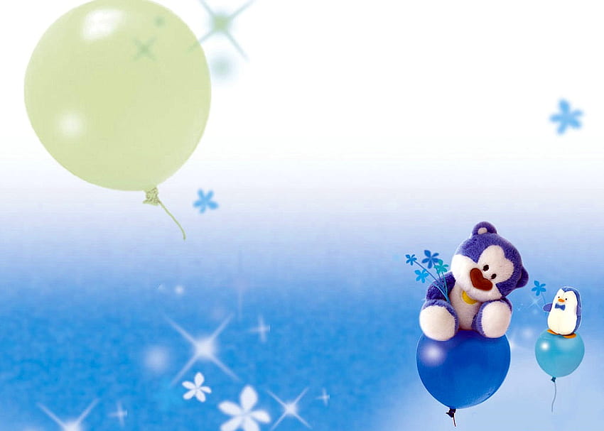 teddy flying on ballon, blue, teddy, ballon, flying, pingu HD wallpaper