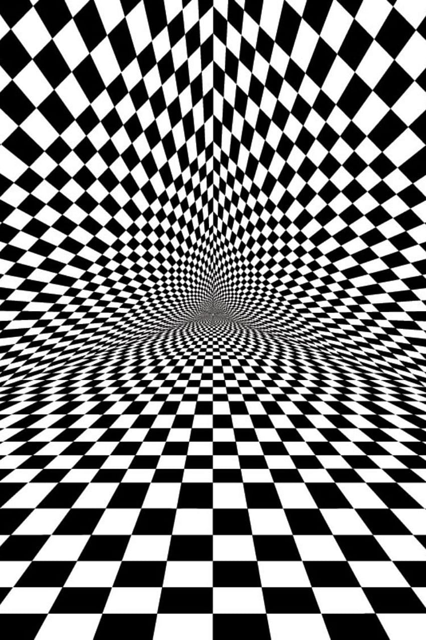 Илюзия на оптичен триъгълник с черни бели квадрати, пано за стена. 3D0027. Тапети по поръчка, Черно-бели илюзии HD тапет за телефон