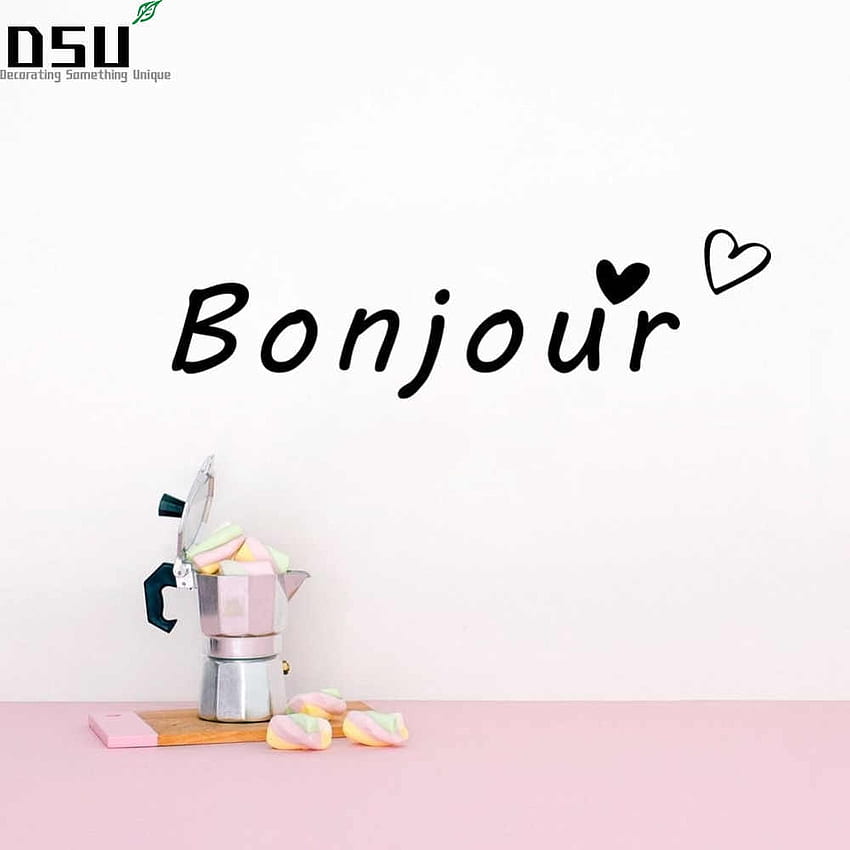 3D Hot Sale French Bonjour Quote Wall Stickers Cute Love Heart Art Vinyl Wall Decals for Living Room Bedroom . HD phone wallpaper