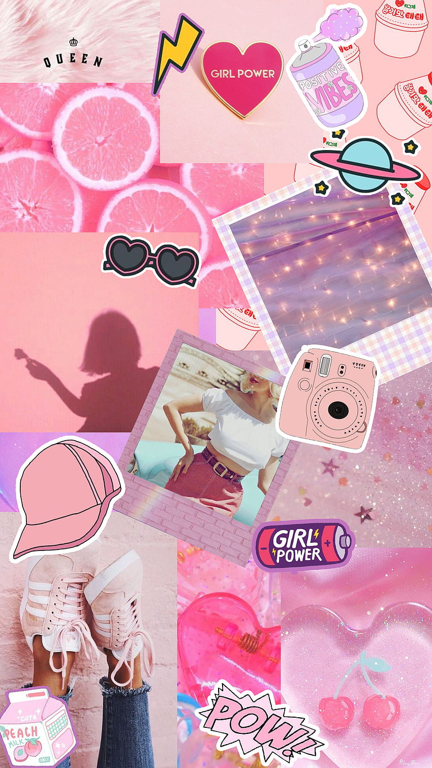 Collage Girl von Gocase, Pink, Burnbook, Polaroid, Knochen, Mütze, Girly Collage HD-Handy-Hintergrundbild