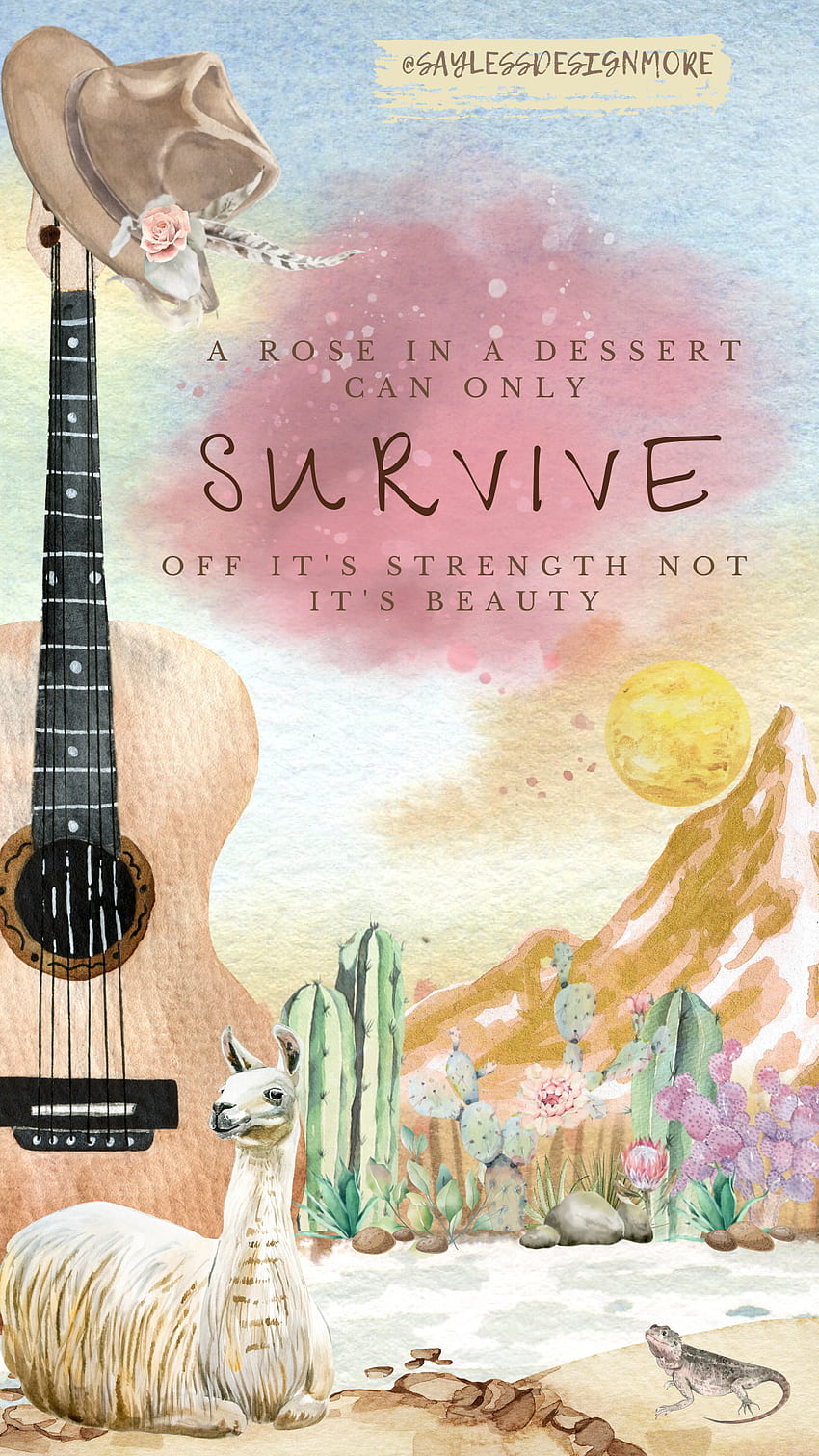 Desert Survival, beautiful, art, pretty, quote, survive, watercolor, design, saying HD phone wallpaper