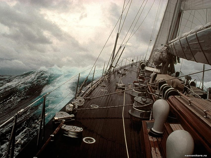 Um convés de iate. A Storm, Sea, Ships, Storm, Technics, Yachts , grafies, . Melhor qualidade. Vela, Barco, Oceano, Veleiro Tempestade papel de parede HD