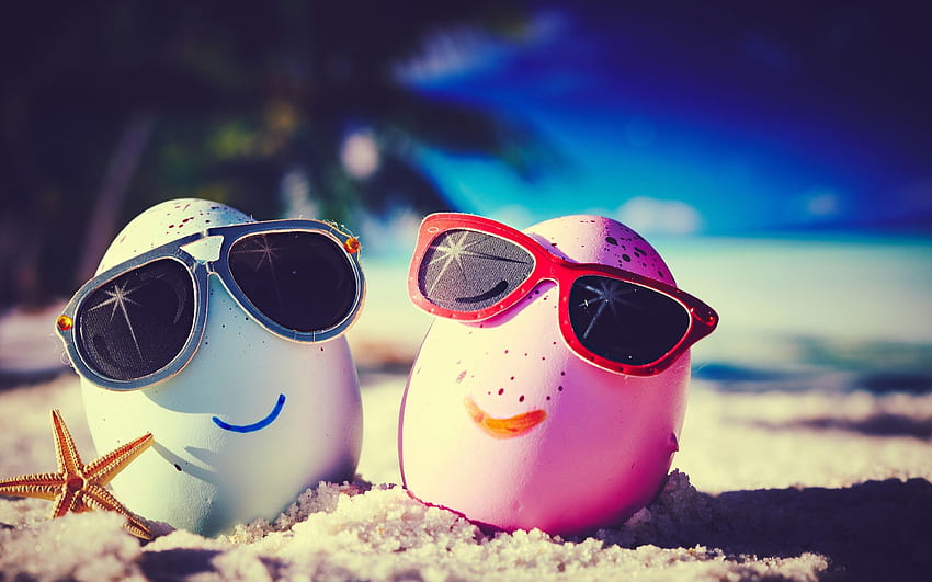 Egg, Beach, Sunglasses, Funny, Sand HD wallpaper
