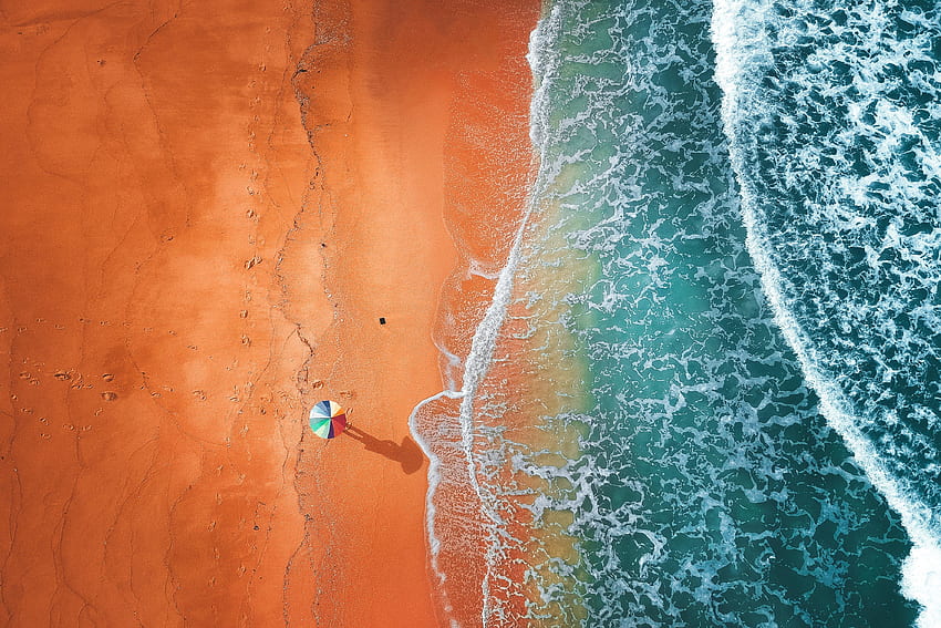 Beach, drone view, adorable sea-shore HD wallpaper