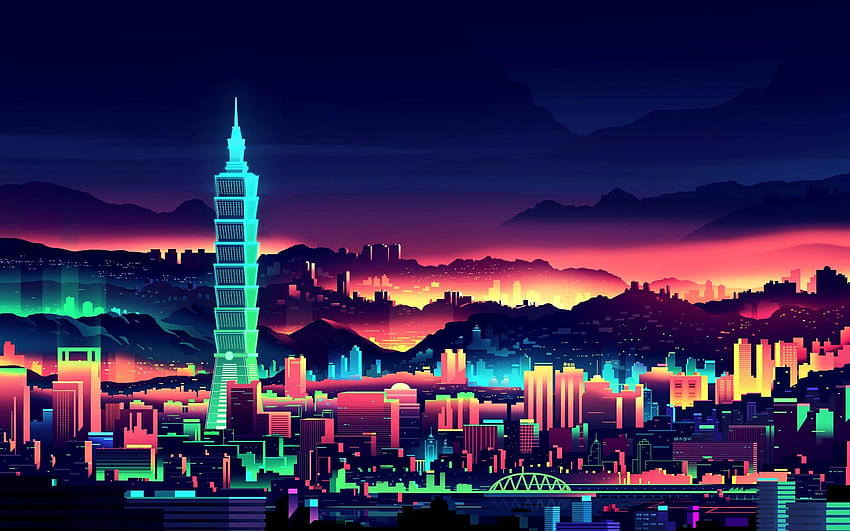 Vaporwave City, Cool 3D City HD wallpaper