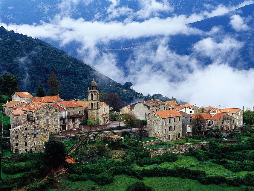 Desa di Corsica (Prancis) / 1600 x 1200 / Lokalitas / grafik, Prancis Selatan Wallpaper HD