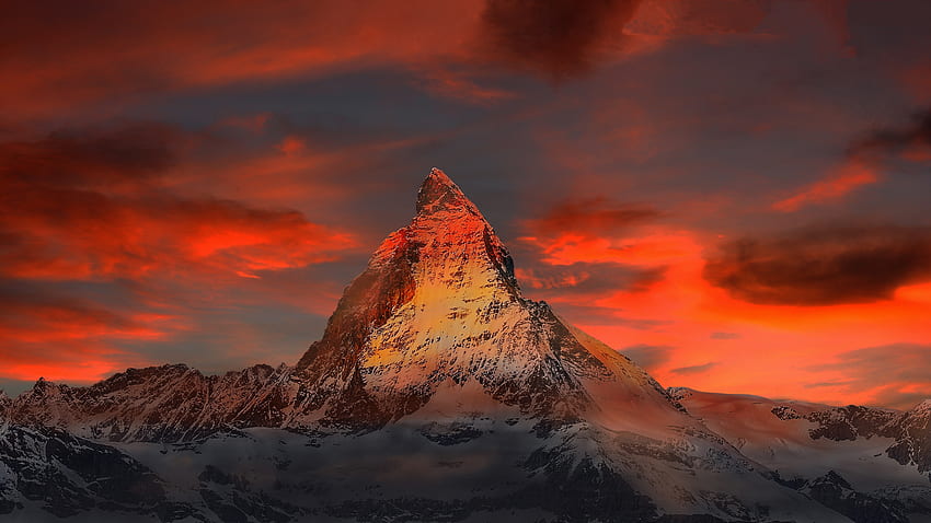 Matterhorn, sunset, clouds, mountains HD wallpaper