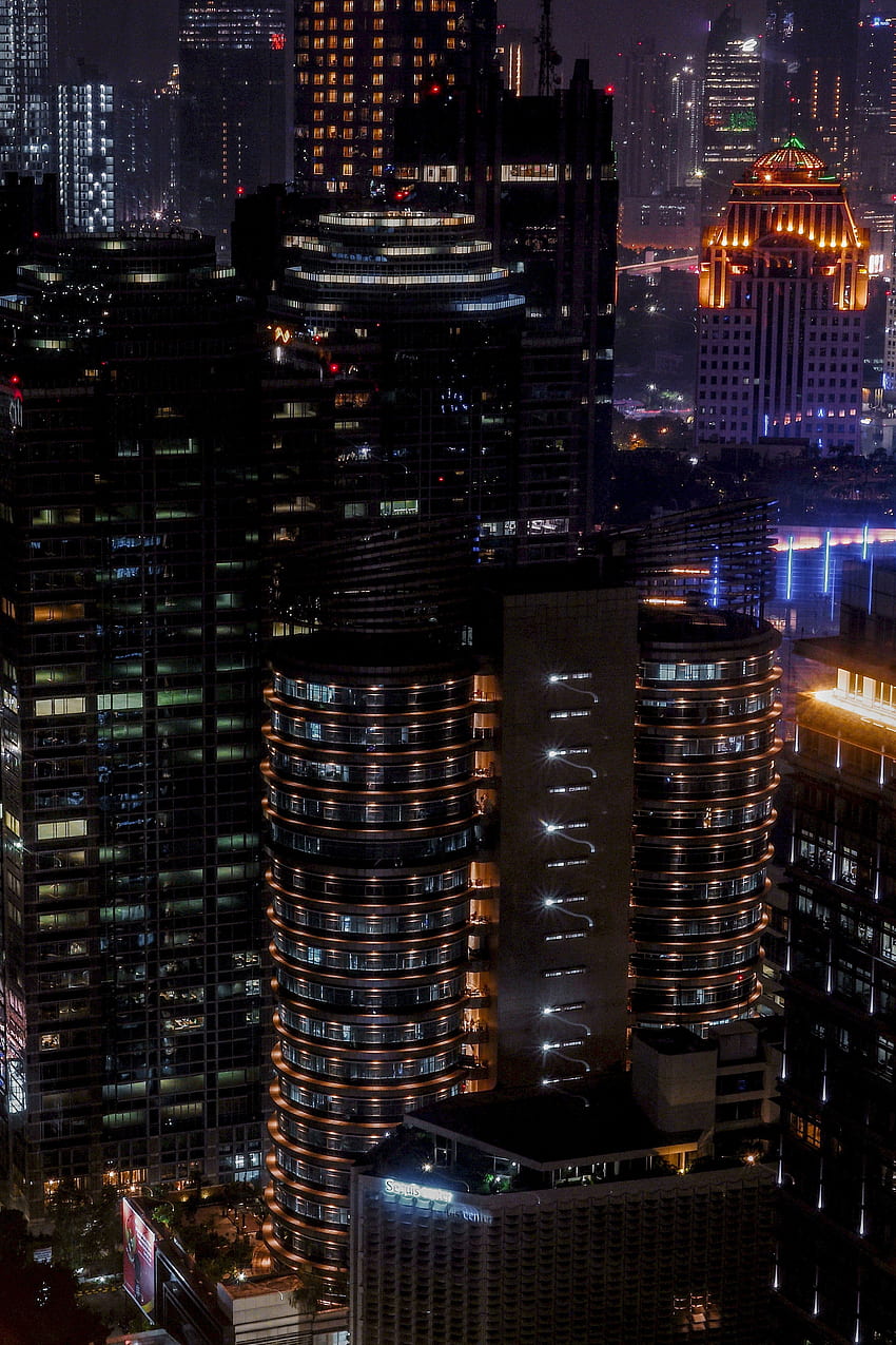 Städte, Nachtstadt, Lichter der Stadt, Wolkenkratzer, Indonesien, Jakarta HD-Handy-Hintergrundbild