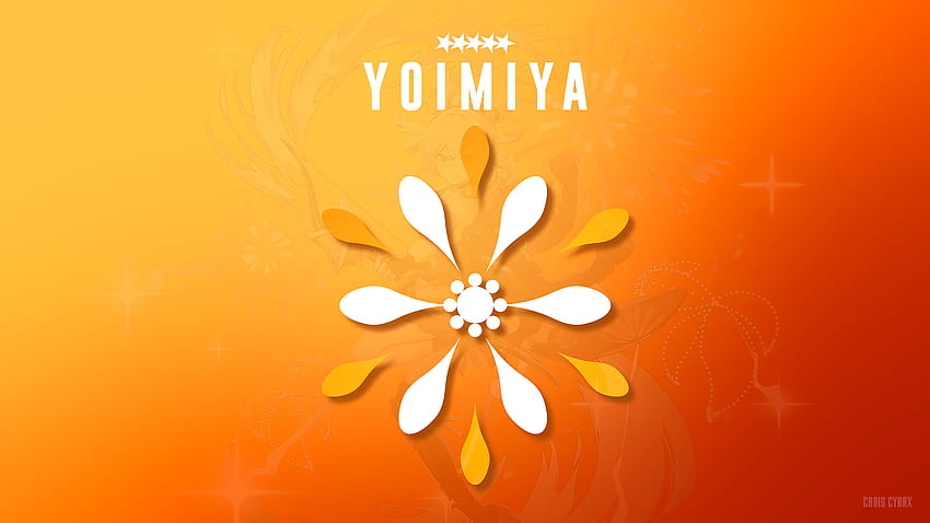 Yoimiya Logo Żółte Czerwone Tło Genshin Impact Tapeta HD