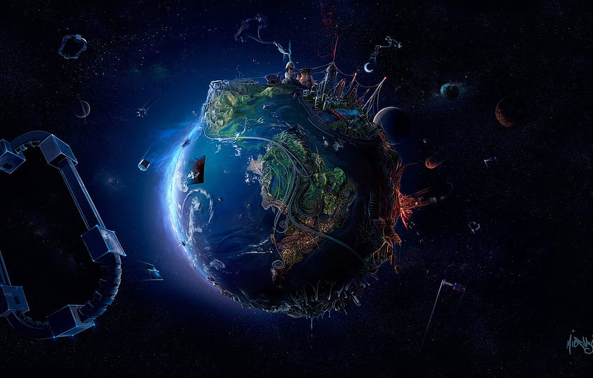 space, creative, graphics, planet, stars, art, Earth, Earth, render, 3D Graphics, David Fuhrer for , section рендеринг - , Space Graphics HD wallpaper